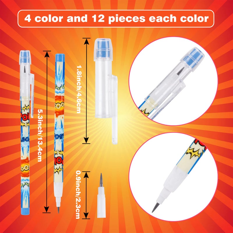 Kolewo4ever 48 Pcs Hero Pencils Translucent Pencil Multipoint Non- Sharpening Stackable Pencils Pop Up Plastic Pencils Pow! Snap! Wham! Bang! Pencil,4 style - Image 2